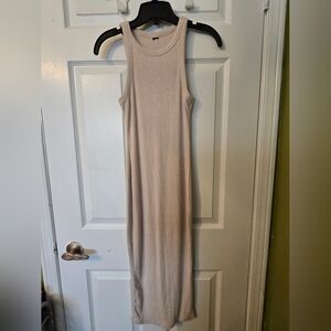 Sleeveless Ribbed Knit Dress - Cream Size S